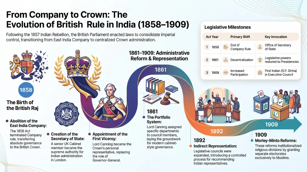 British Crown Rule & Indian Councils Acts : Polity Set 3