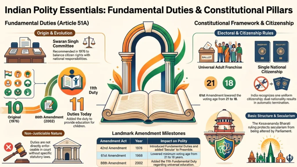 Indian Polity Set 10 Fundamental Duties, Citizenship, and Basic Structure