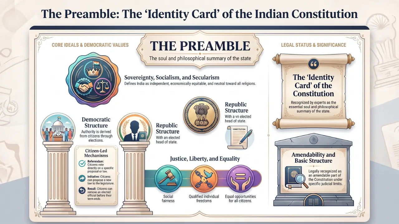 Indian Polity Set 13 : Preamble of the Constitution MCQs & Explanations